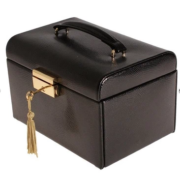 Lille smykkeskrin sort læder, flot reptilpræg fra Droma.com